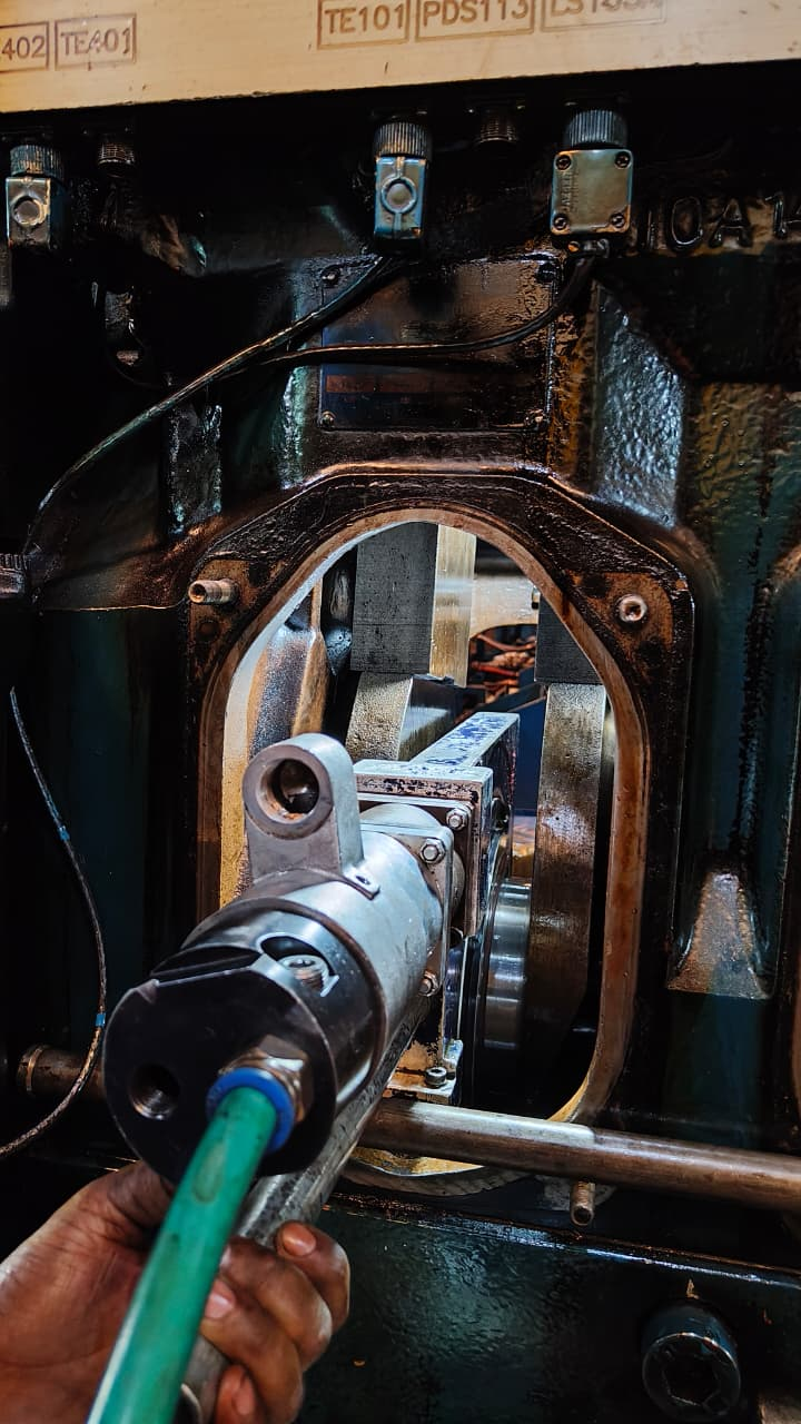 Wartsila 9L20 Engine crankshaft during grinding and machining